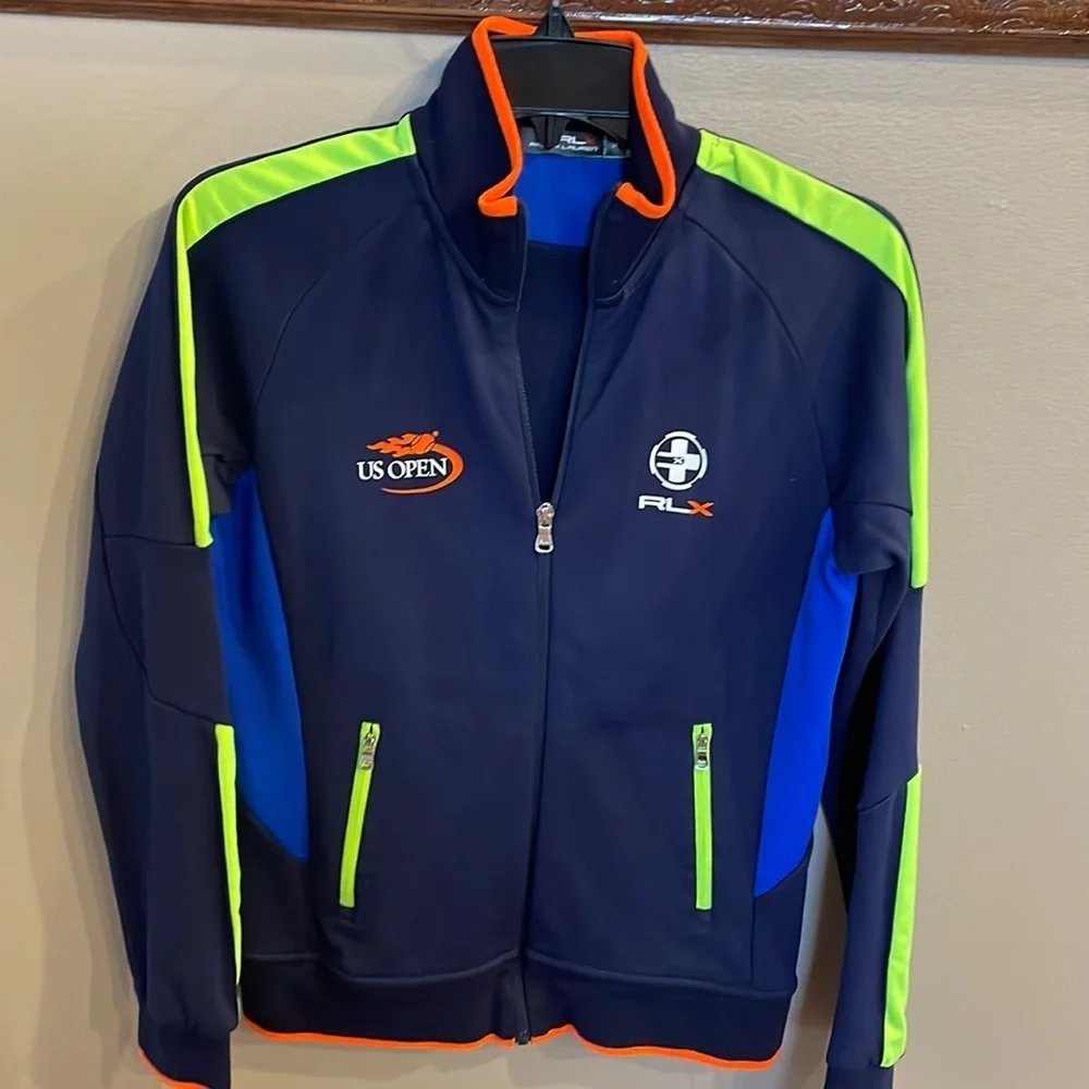 RALPH LAUREN X boys Med golf US OPEN zip up jersey jacket neon accents navy